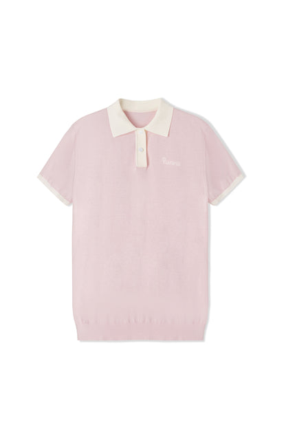 粉色梭織短袖polo